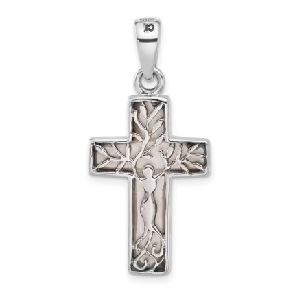 Sterling Silver Rhodium-plated Reversible Mother of Pearl Cross Pendant