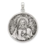 Sterling Silver Oxidized Sacred Heart of Jesus Reversible Medal Pendant