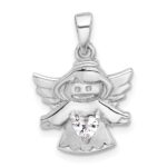Sterling Silver Rhodium-plated Heart CZ Angel Pendant