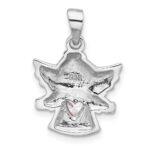 Sterling Silver Rhodium-plated Heart CZ Angel Pendant - Image 3