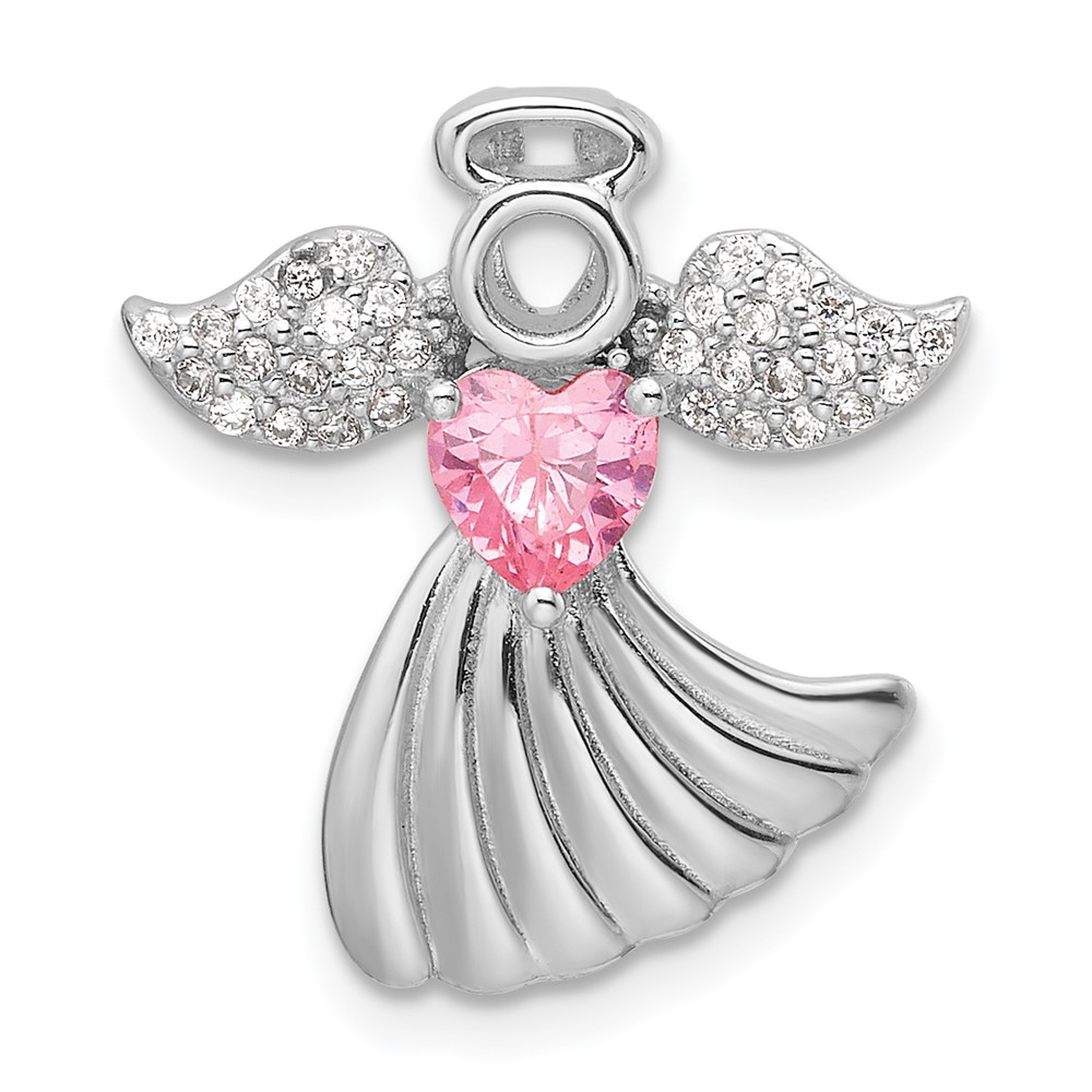 QC11471.jpg SS Rhodium-plated Pink and Clear CZ Angel Chain Slide Pendant - Image 1