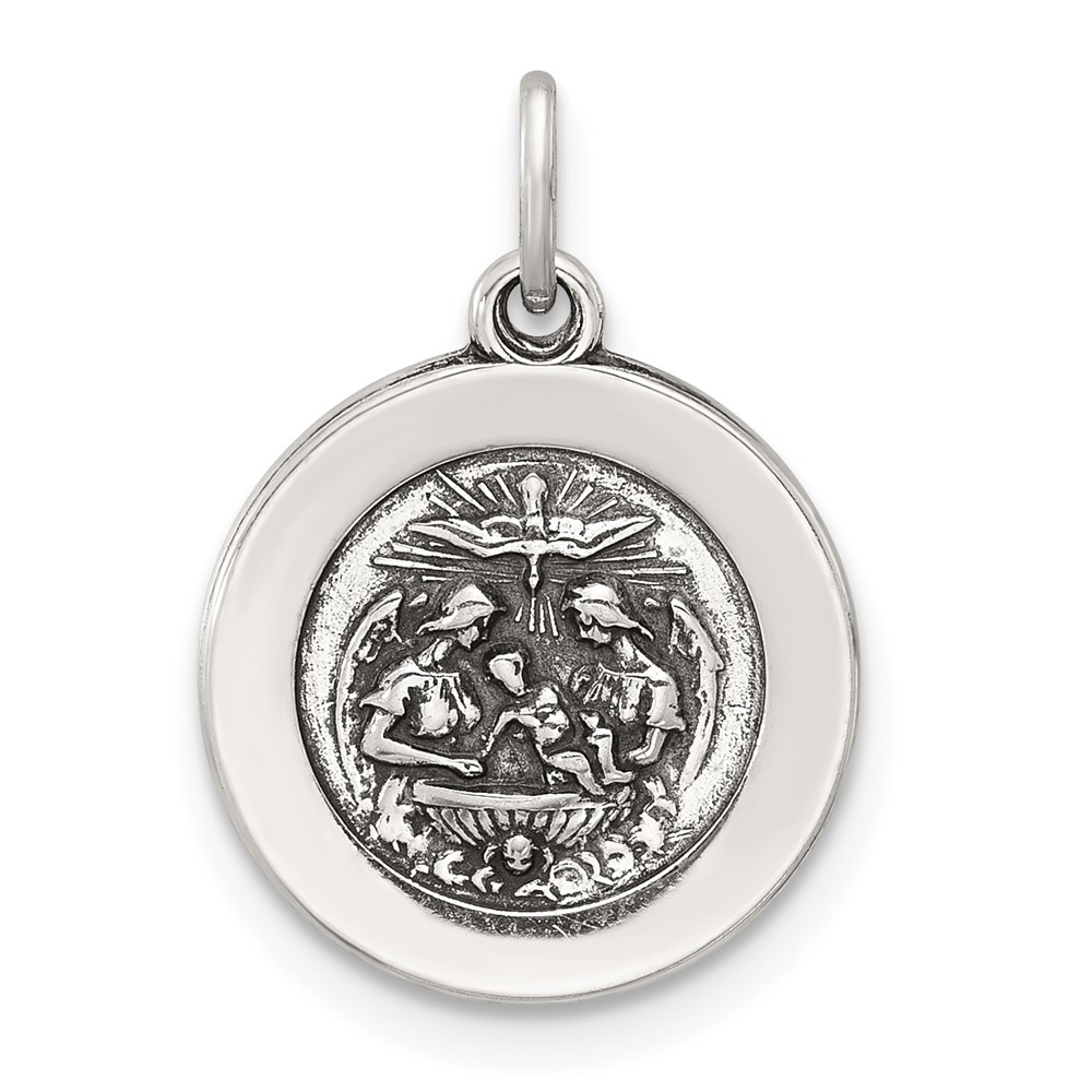 QC11474.jpg Sterling Silver Antiqued Solid Baptism Medal - Image 1