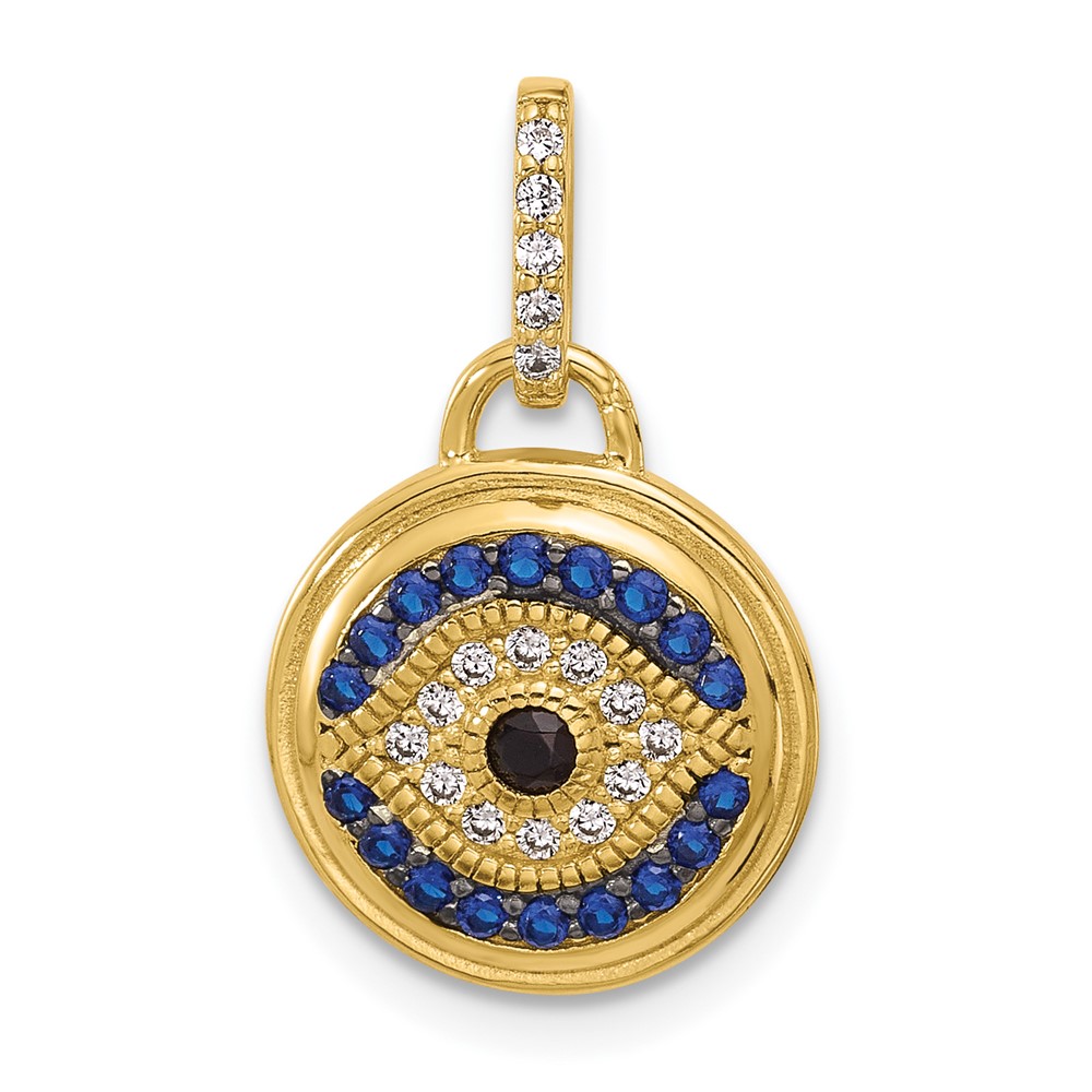 QC11480.jpg SS Gold-tone Black Rhodium CZ and Nano Crystal Evil Eye Pendant - Image 1