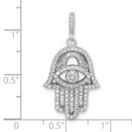 Sterling Silver Rhodium-plated CZ Evil Eye Hamsa Pendant - Image 4