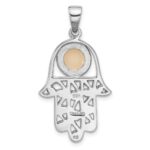 Sterling Silver Rhodium-Plated Polished Mother of Pearl Hamsa Pendant - Image 3