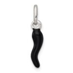 Sterling Silver Black Enamel Italian Horn Pendant