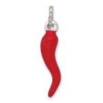 Sterling Silver Red Enamel Italian Horn Pendant - Image 3