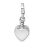Sterling Silver Rhodium-plated Polished Heart Ash Holder Bead/Pendant