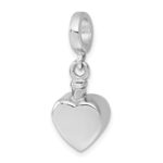 Sterling Silver Rhodium-plated Polished Heart Ash Holder Bead/Pendant - Image 4