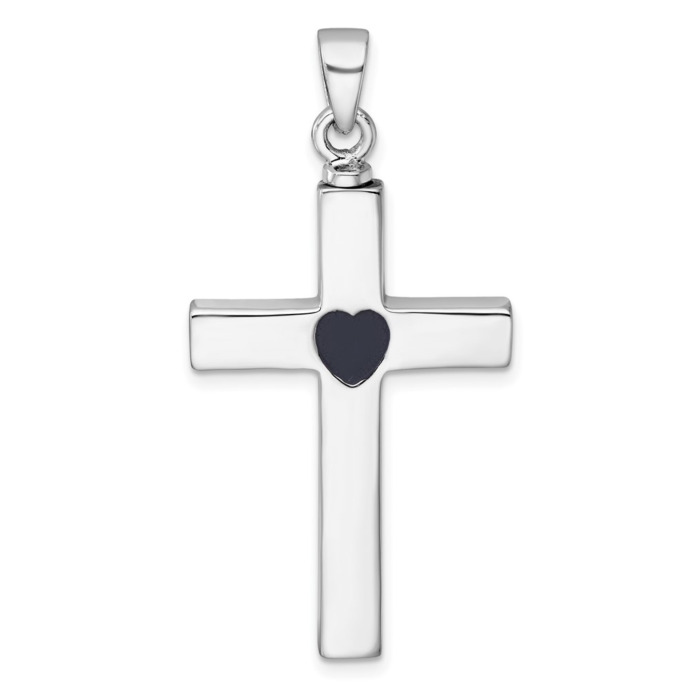 QC11532.jpg Sterling Silver Rhodium-plated Polished Latin Cross with Enameled Heart Ash Holder Pendant - Image 1