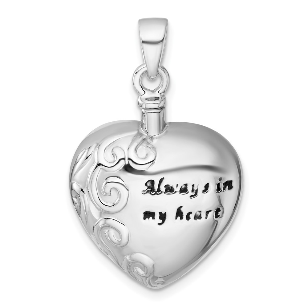 QC11534.jpg Sterling Silver Rhodium-plated Polished Enameled ALWAYS IN MY HEART Ash Holder Pendant - Image 1