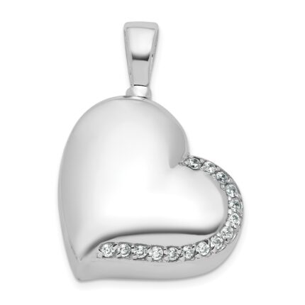 Sterling Silver Rhodium-plated Polished CZ Heart Ash Holder Pendant
