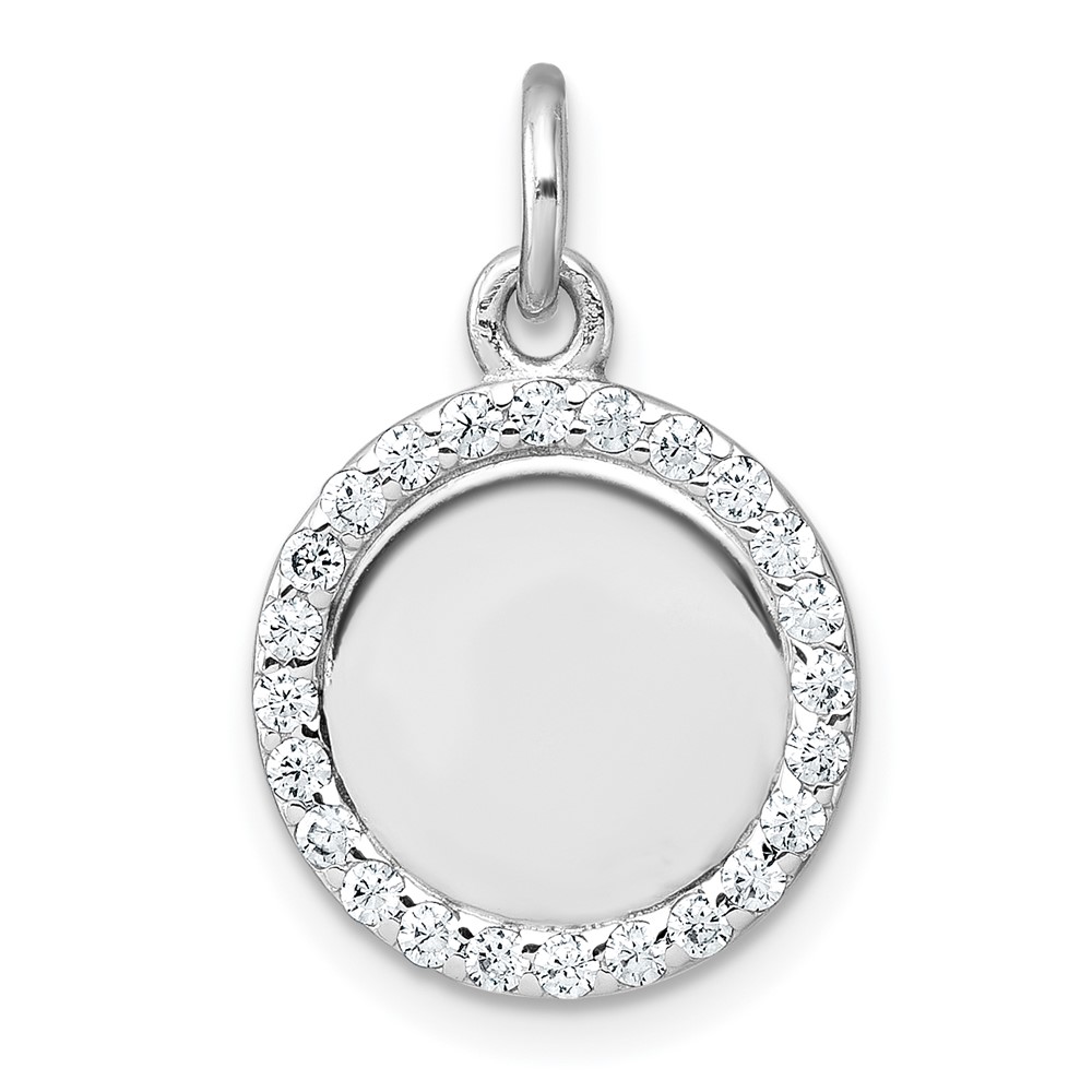 QC11542.jpg Sterling Silver Rhodium-plated Polished CZ Engraveable Circle Pendant - Image 1
