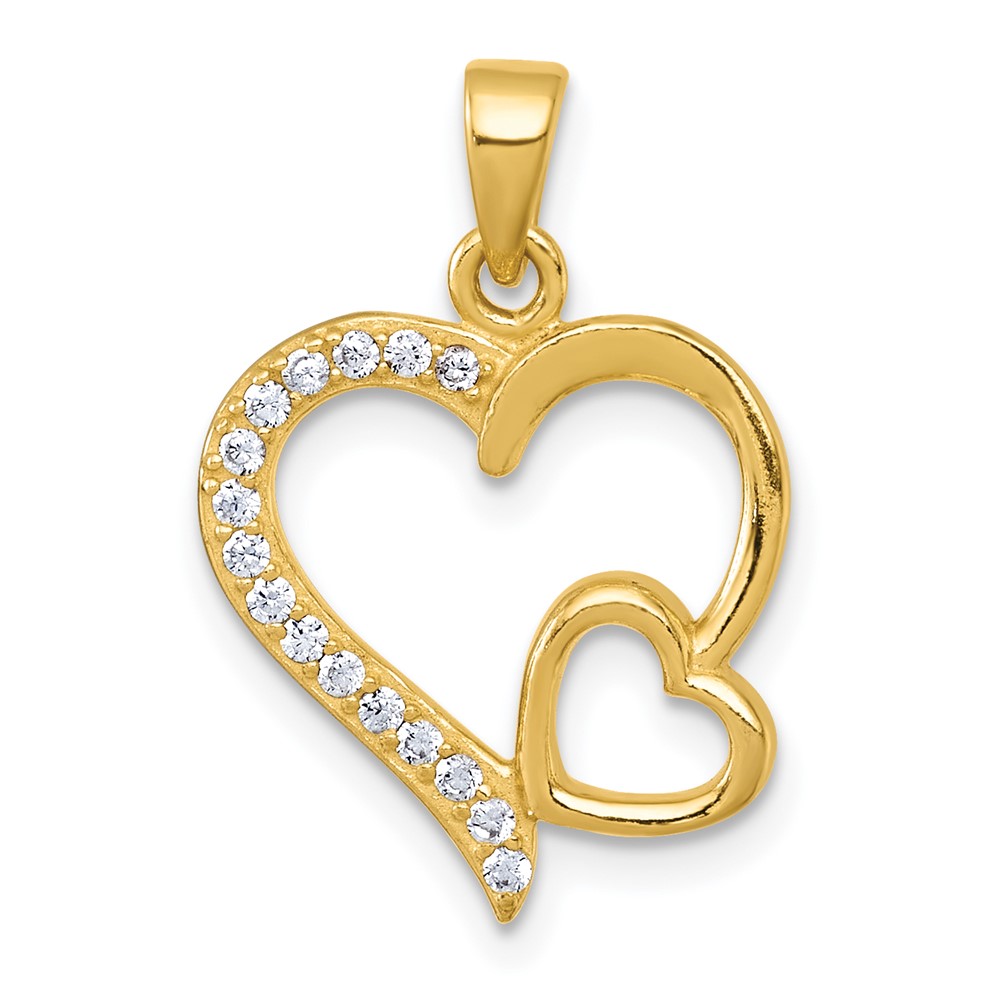 QC11548GP.jpg Sterling Silver Gold-tone Polished CZ Large Heart with Small Heart Pendant - Image 1