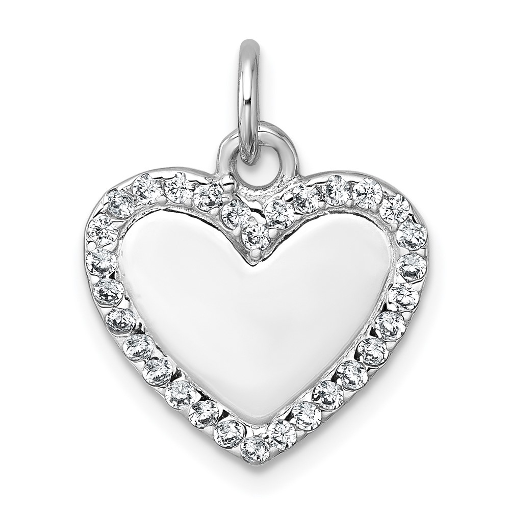 QC11550.jpg Sterling Silver Rhodium-plated Polished CZ Engraveable Heart Pendant - Image 1