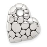 Sterling Silver Polished and Antiqued Pebbled Heart Chain Slide Pendant