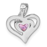 Sterling Silver Rhodium-plated Polished Pink and White Heart CZ in Open Heart Chain Slide Pendant - Image 3