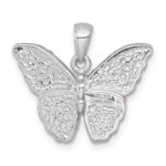 Sterling Silver Rhodium-plated Polished Purple/Green/Black Crystal Butterfly Pendant - Image 3