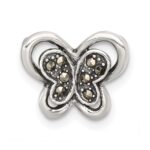 Sterling Silver Antiqued Marcasite Butterfly Chain Slide Pendant