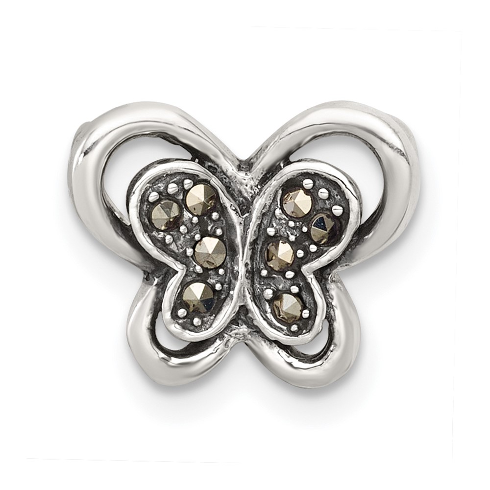 QC11571.jpg Sterling Silver Antiqued Marcasite Butterfly Chain Slide Pendant - Image 1