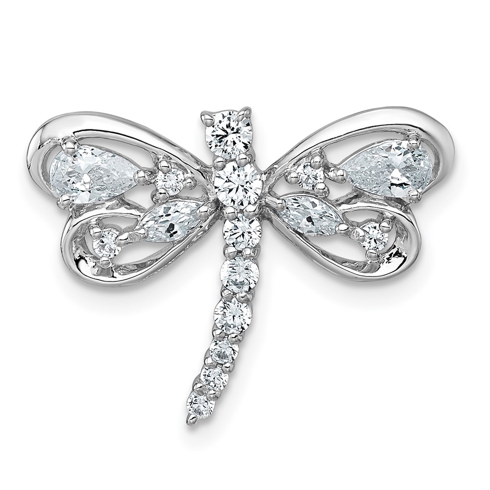QC11572.jpg Sterling Silver Rhodium-plated Polished CZ Dragonfly Chain Slide Pendant - Image 1
