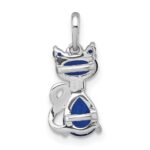 Sterling Silver Rhodium-plated Blue Lab Created Sapphire Cat Pendant - Image 3