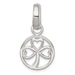 Sterling Silver Polished Cut-out 3-leaf Clover in Circle Pendant