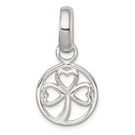 Sterling Silver Polished Cut-out 3-leaf Clover in Circle Pendant