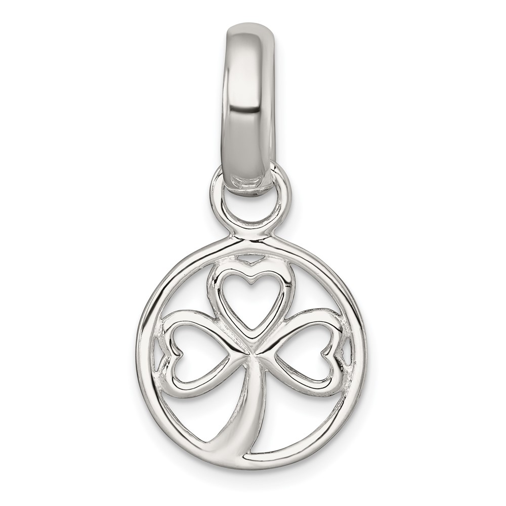 QC11580.jpg Sterling Silver Polished Cut-out 3-leaf Clover in Circle Pendant - Image 1