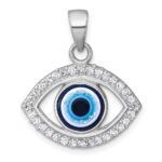 Sterling Silver Rhodium-plated Polished CZ and Glass Stone Evil Eye Pendant
