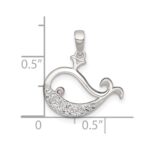 Sterling Silver Polished Pink and White CZ Cut-out Whale Pendant - Image 4