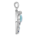 Sterling Silver Rhodium-plated Polished and Textured Larimar and Blue CZ Sealife Pendant - Image 2