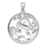 Sterling Silver Rhodium-plated Polished and Textured Larimar and Blue CZ Sealife Pendant - Image 3