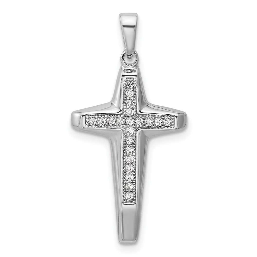 QC11610.jpg Sterling Silver Rhodium-plated CZ Polished Cross Pendant - Image 1