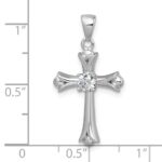 Sterling Silver Rhodium-plated Center CZ Fleur de Lis Cross Pendant - Image 4