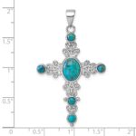 Sterling Silver Rhodium-plated Polished Compressed Turquoise Cabochons Fancy Cross Pendant - Image 4