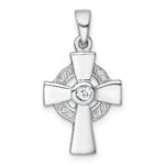 Sterling Silver Rhodium-plated Polished CZ Center Celtic Cross Pendant