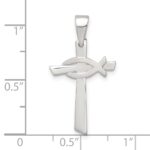 Sterling Silver Polished Cross with Brushed Ichthus Fish Pendant - Image 4