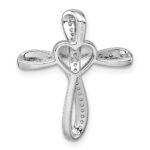 Sterling Silver Rhodium-plated Polished CZ Heart Cross Chain Slide Pendant - Image 3