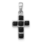 Sterling Silver Rhodium-plated Polished Onyx Latin Cross Pendant
