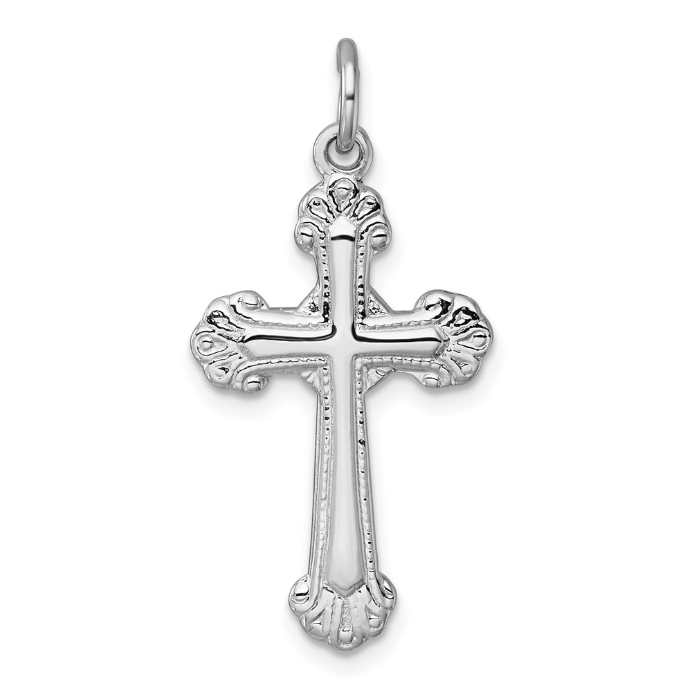 QC11637.jpg Sterling Silver Rhodium-plated Polished Fancy Budded Cross Pendant - Image 1