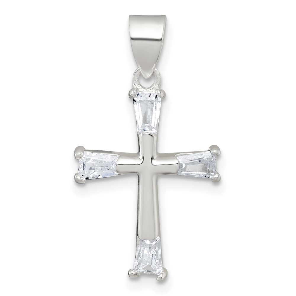 QC11645.jpg Sterling Silver Polished Tapered Baguette CZ Cross Pendant - Image 1
