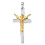 Sterling Silver Rhodium-plated Gold-tone Crucifix with Raised Arms Pendant