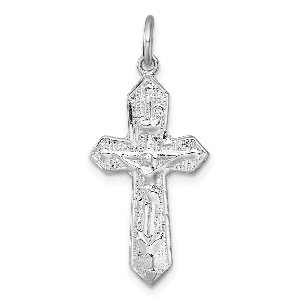 QC11653.jpg Sterling Silver Rhodium-plated Polished And Textured Crucifix Pendant - Image 1