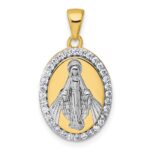 Sterling Silver Gold-tone and Rhodium-plated Polished Miraculous Medal Pendant