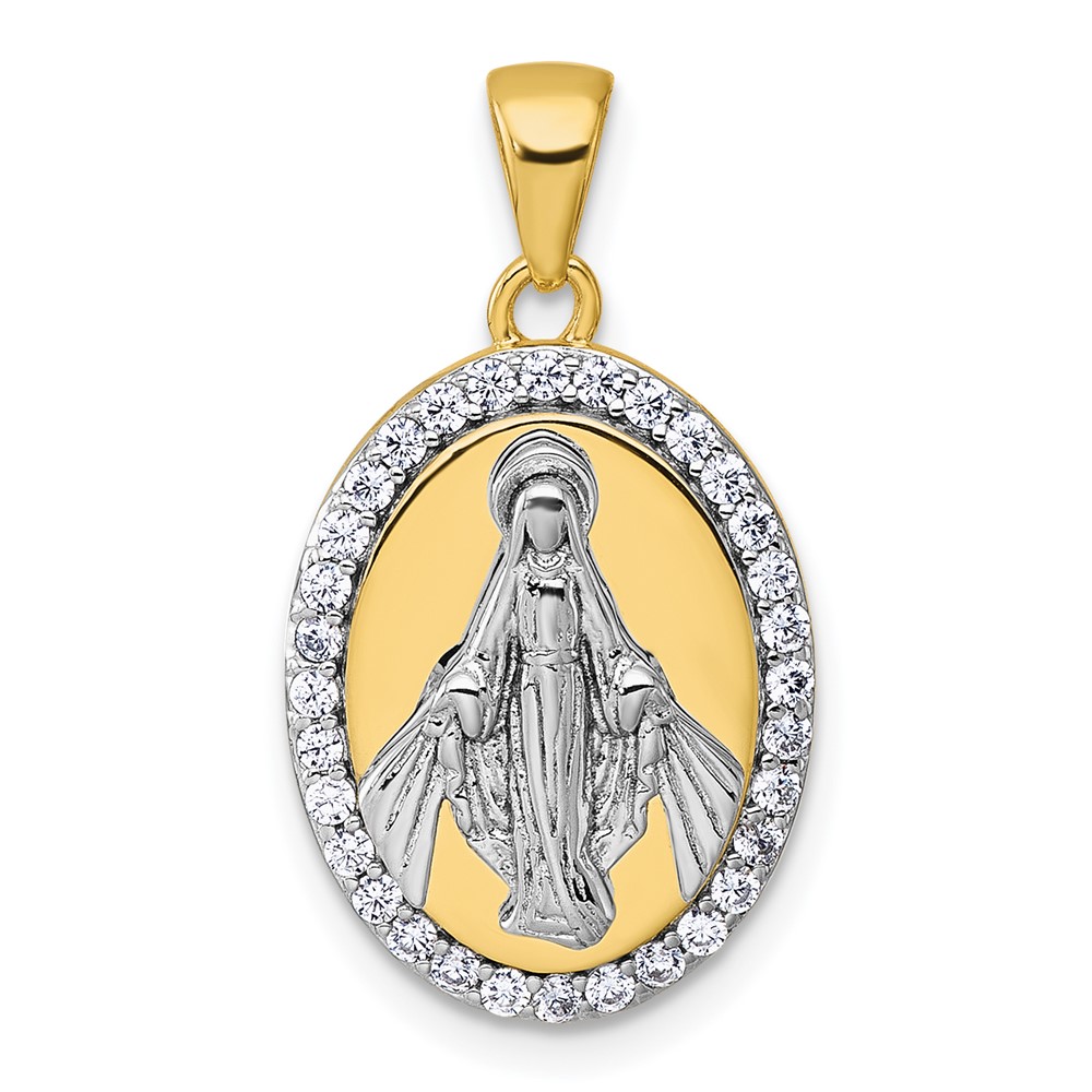 QC11657.jpg Sterling Silver Gold-tone and Rhodium-plated Polished Miraculous Medal Pendant - Image 1