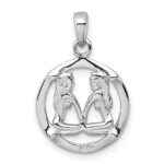 Sterling Silver Rhodium-plated Polished Reversible Gemini Twins in Circle Zodiac Pendant - Image 3