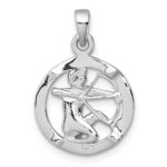 Sterling Silver Rhodium-plated Polished Reversible Sagittarius in Circle Zodiac Pendant - Image 3