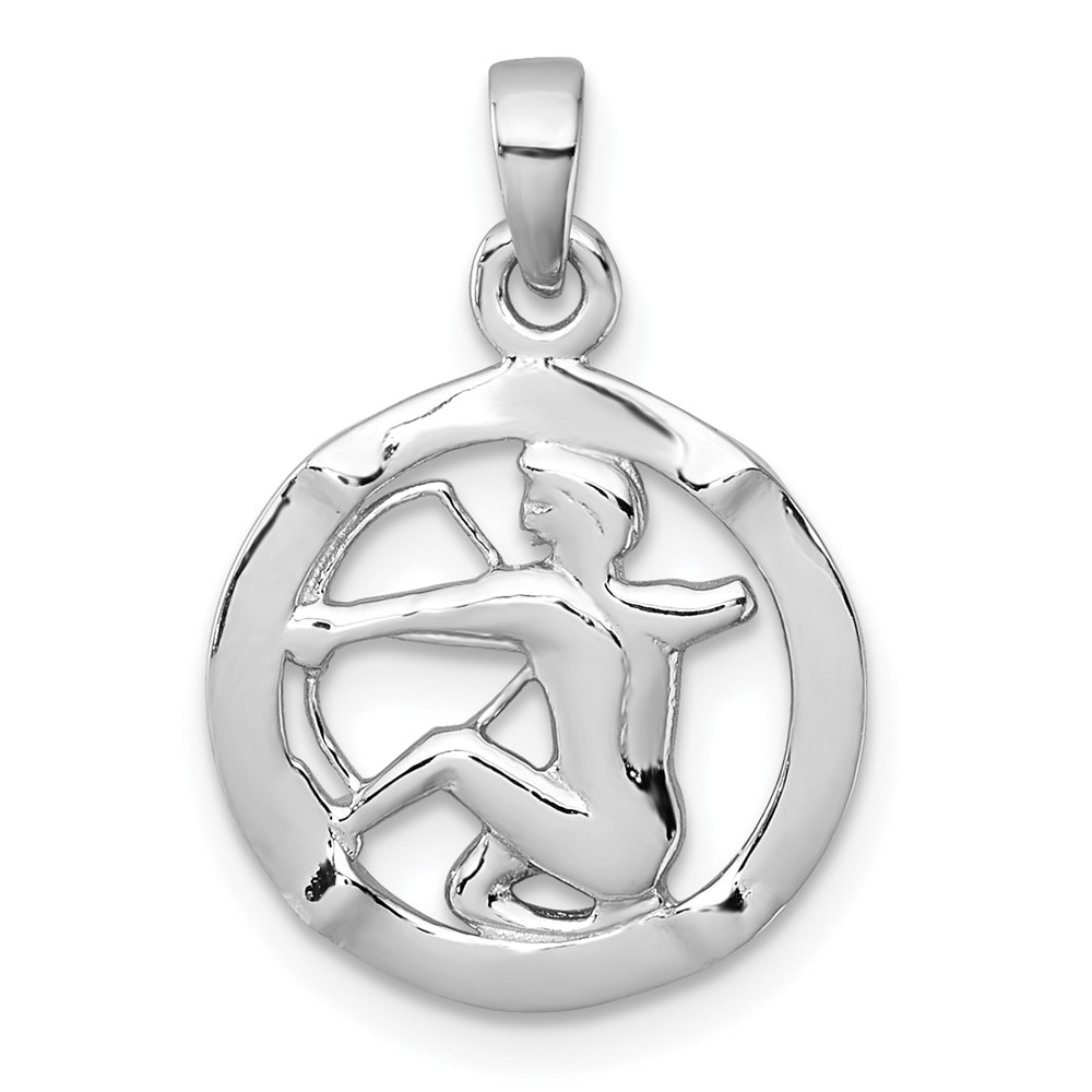 QC11668.jpg Sterling Silver Rhodium-plated Polished Reversible Sagittarius in Circle Zodiac Pendant - Image 1
