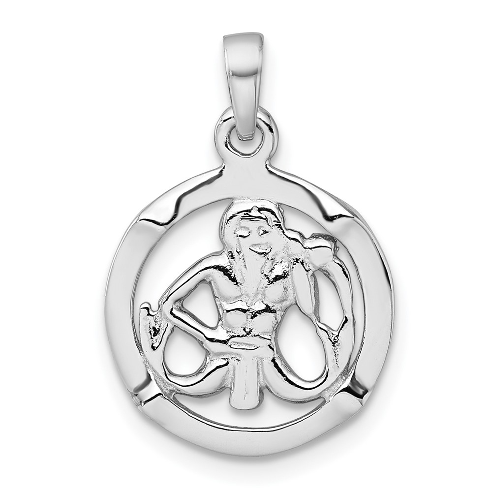 QC11670.jpg Sterling Silver Rhodium-plated Polished Reversible Aquarius in Circle Zodiac Pendant - Image 1